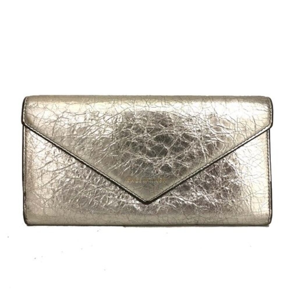 BALENCIAGA Papier Leather Long Bifold Wallet Silver/3BK0064